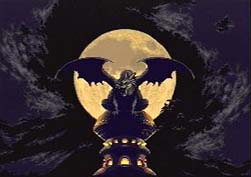 A stone gargoyle cackles down at you from atop Magus' castle.
