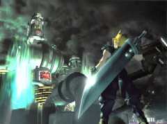 Cloud looks up with trepidation at ShinRa Tower.