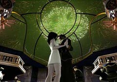 Squall and Rinoa stare at fireworks over Balamb GARDEN.