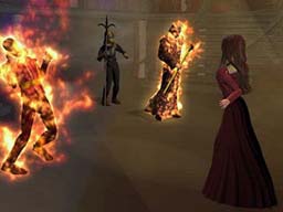Melissa turns in shock as her co-actors burst into flames.