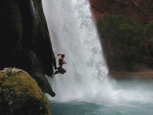 Laura jumping at Havasu Falls