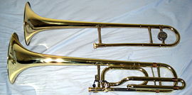 ส่วนลำโพงของ Tenor Trombone in Bb (บน) และ Bb/F (ล่าง)