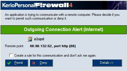 Image of outgoing connection pop-up dialogue.