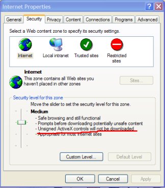 The Internet Properties contol panel - right click on the Internet Explorer icon