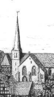Die alte Jllenbecker Marienkirche, um 1868 (Zeichnung von Paul Heinrich)