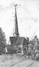 Die alte Jllenbecker Kirche im Jahre 1868 (Zeichnung: Paul Heinrich)