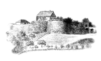 Burg und Festung Sparrenberg, 1828 (Federzeichnung v. Th. Walter im Stadtarchiv Bielefeld)