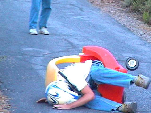 Mark takes eats a little asphalt