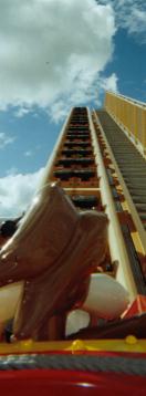 An on ride view of the lift hill