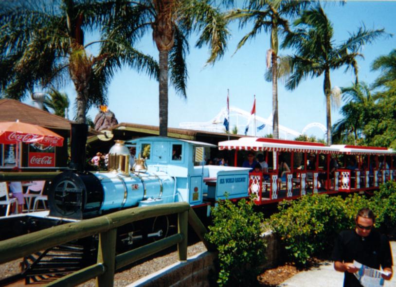 Seaworld's railway as it moves through the plaza area