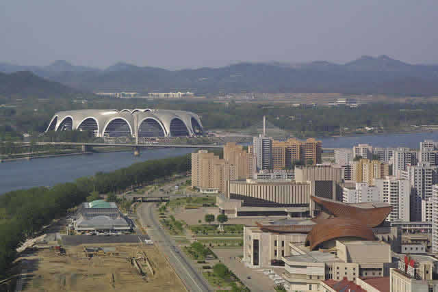 View from the Juche Tower towards the May Day Stadium