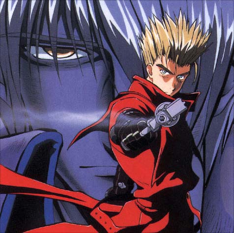 Vash looking like he just shot his gun with Legato behind him.