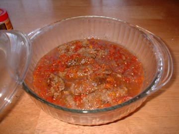 I stuffed and rolled up cube steaks and slow-cooked them with tomato sauce. Husband-approved!