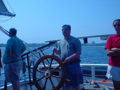 Me at the Helm of the Schooner Manitou
