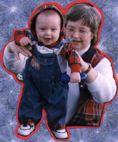 Ian and Grandma, standing on the back of Bopa's Car...