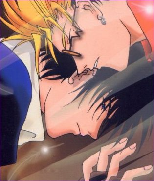 Wolfwood and Vash from the Trigun doujinshi 'Ship of Fools.'