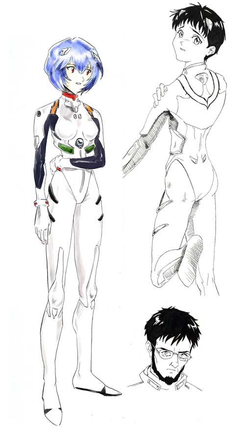 Rei Ayanami, Shinji Ikari, and Gendo Ikari
