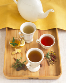 Assorted Herbal Teas on Wooden Tray