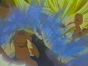 Gohan uses his 1 handed kamehameha which destroys cell