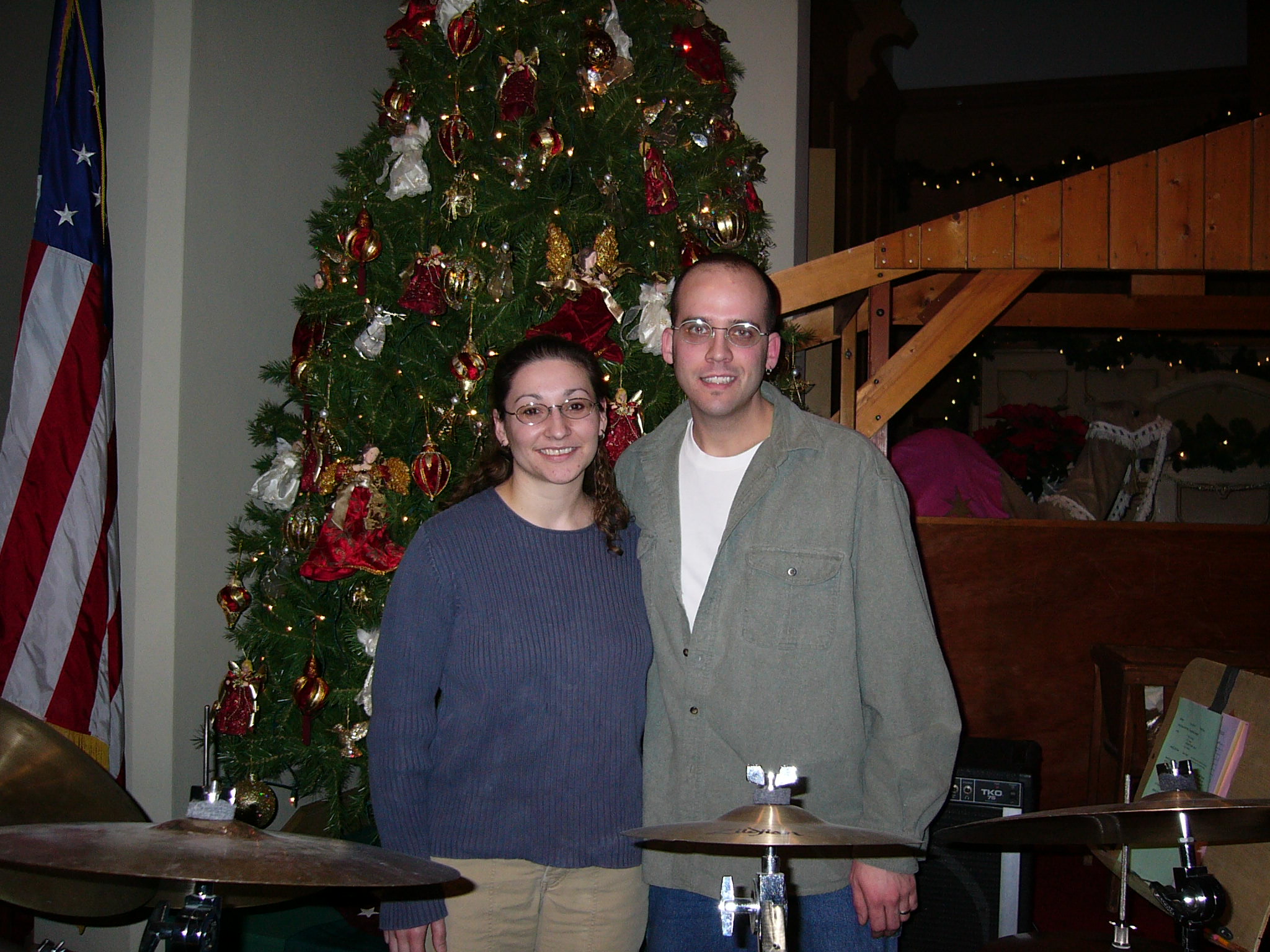 Wendy and Shawn at church behind drum set.