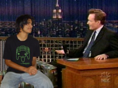 Here I am listening attentivly as Conan asks me out on a date....