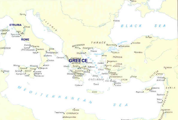 map of Etruria Rome and Greece