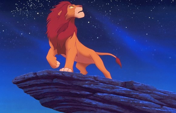Simba, the hero from The Lion King, perched atop Pride Rock.