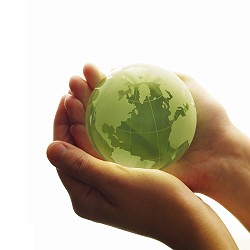 Human hands green world