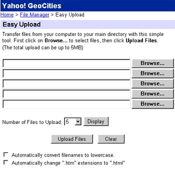Yahoo! Geocities Upload Process