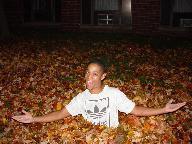 Up to his waist in leaves...old school fun