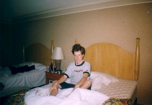 Chris waking up, look at that hair, haha