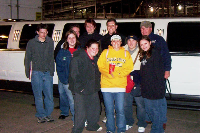 QQ at the Phillies game (that's our limo)
