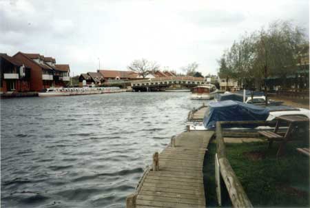 Wroxham Bridge 1992. Broads Tours day boats on the left, the site of the old J Loynes yard 