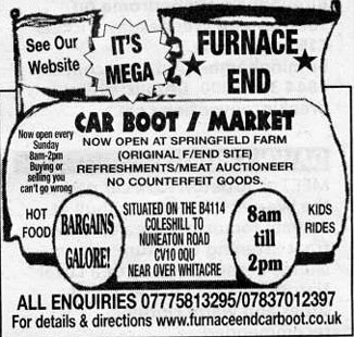 FURNACE END CAR BOOT SALE 2009 OPEN EVERY SUNDAY