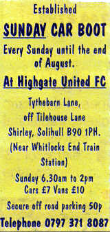 highgate united fc tythebarn lane shirley car boot sale everysunday open for 2009