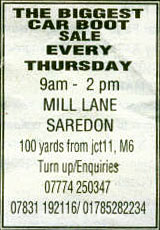 mill lane saredon thurs morning car boot sale 2009