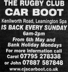 rugby club kenilworth road leamington car boot every su and bank hol mon 2008