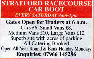 Stratford Racecourse Car Boot every Saturday