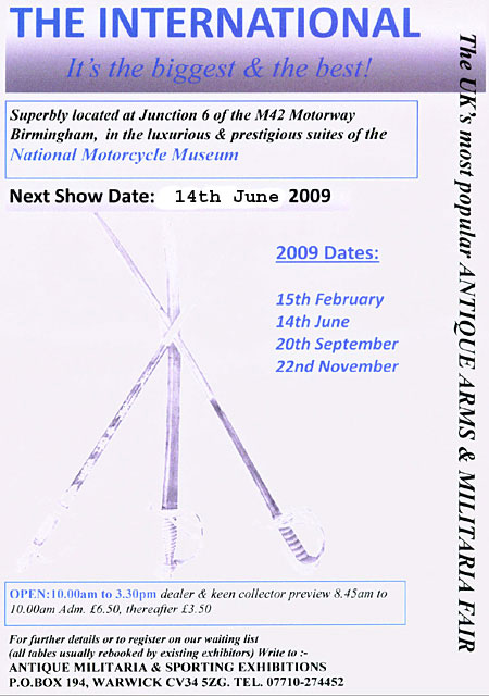 The International Antique arms and militaria fair national motor cycle museum bickenhill dates for 2009