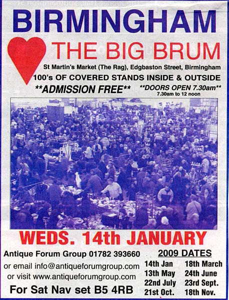 BIRMINGHAM THE BIG BRUM ( THE RAG ) ANTIQUES MARKET 2009