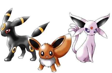 Eevee and her new counterparts; Espeon and Umbreon!