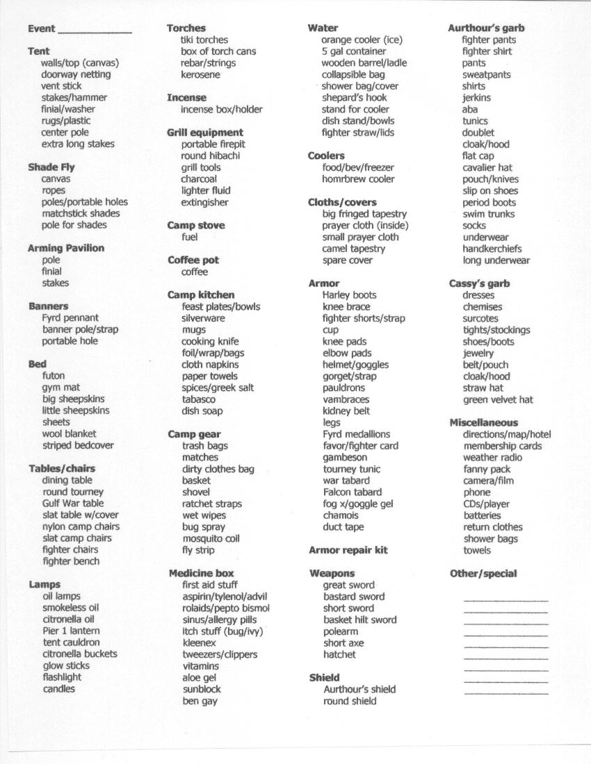 sca camping packing packing list for camping