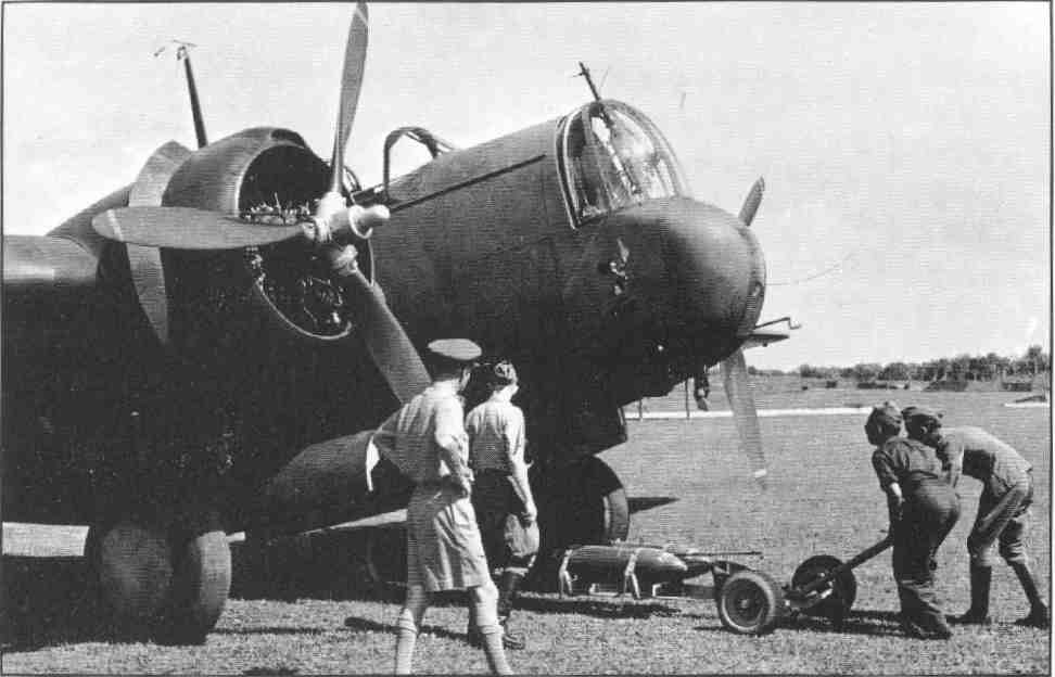 A Dutch bomber Glenn Martin loaded with bombs during the Dutch East Indies Campaign, 1941-1942