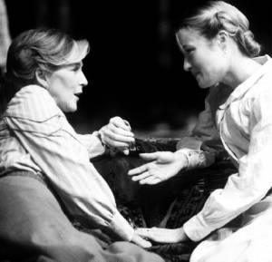 Patricia Hodge, as Maria, and Jennifer Ehle, as Varvara, 
are caught in the storm (Photograph: Mark Ellidge)