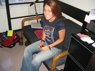 Kristin sitting inside Cole's room.