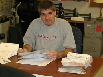 Jesse behind the desk doing work. That's a first.