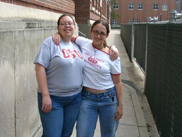One of my co-worker's, Melanie (right) with her roommate before the game.