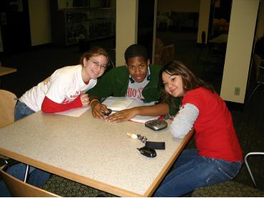 Renee, Deron, and Jill in the Drackett Tower lobby