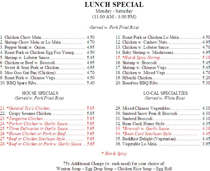 Dynasty Luncheon Specials