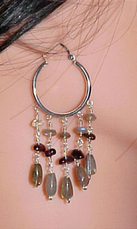 labradorite and garnet sterling silver hoops